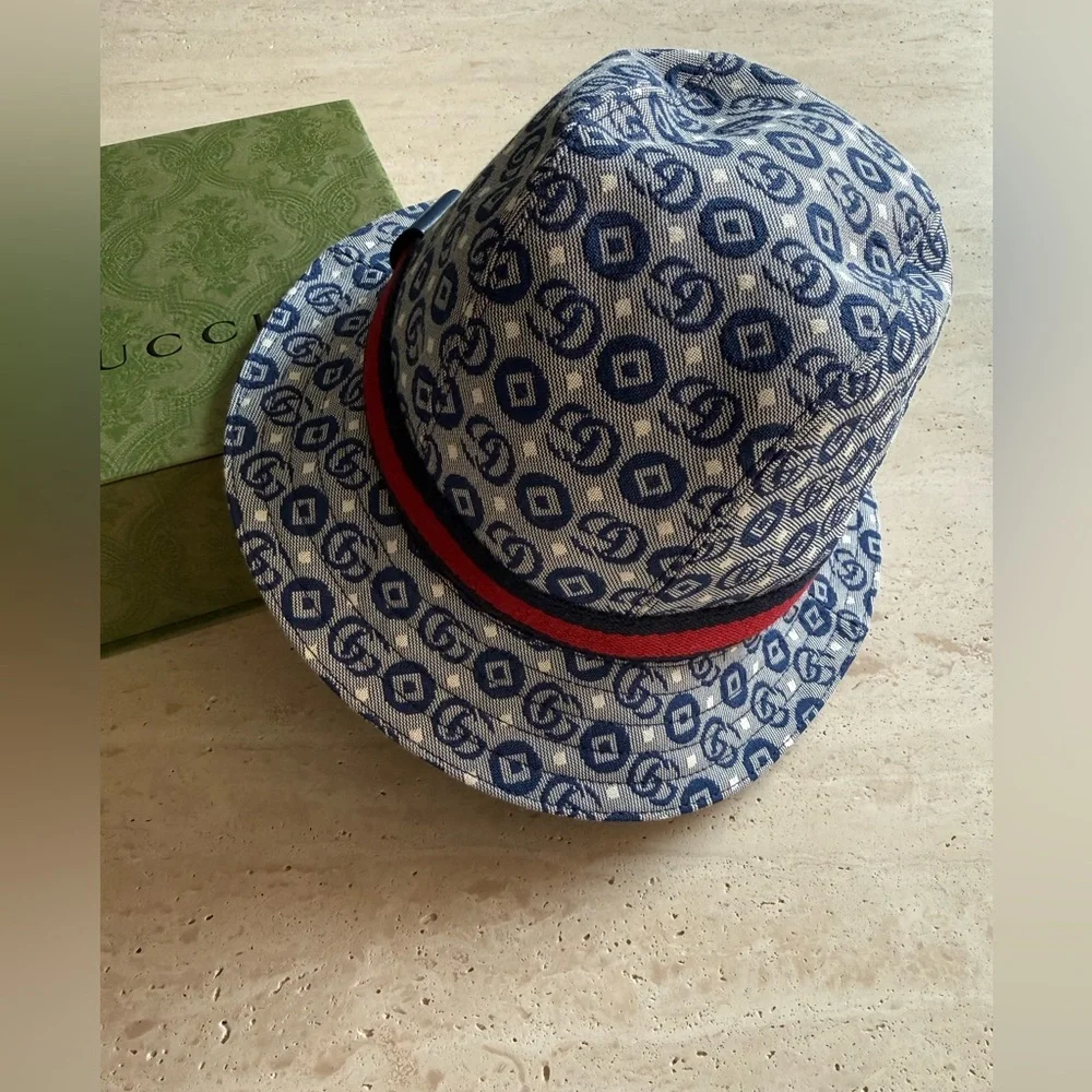 NWT GUCCI Kids All-Over GG-Pattern Sun Hat Sz XS / 50cm 💙🎈❤️